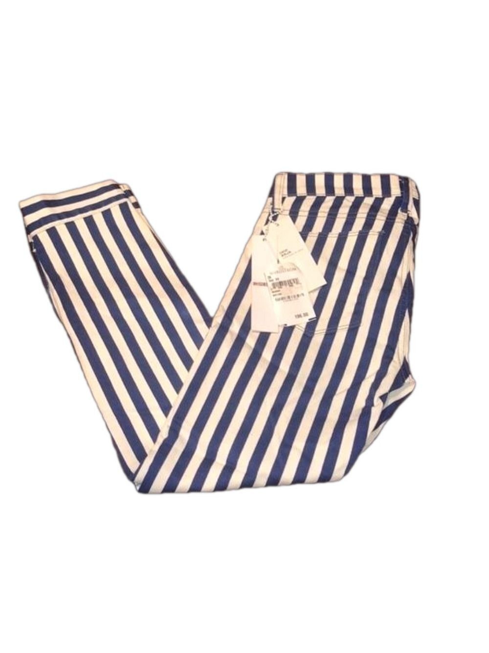HUDSON Blue & White Striped Crop Jeans “ANJA” Super Skinny w/Zipper Size 26